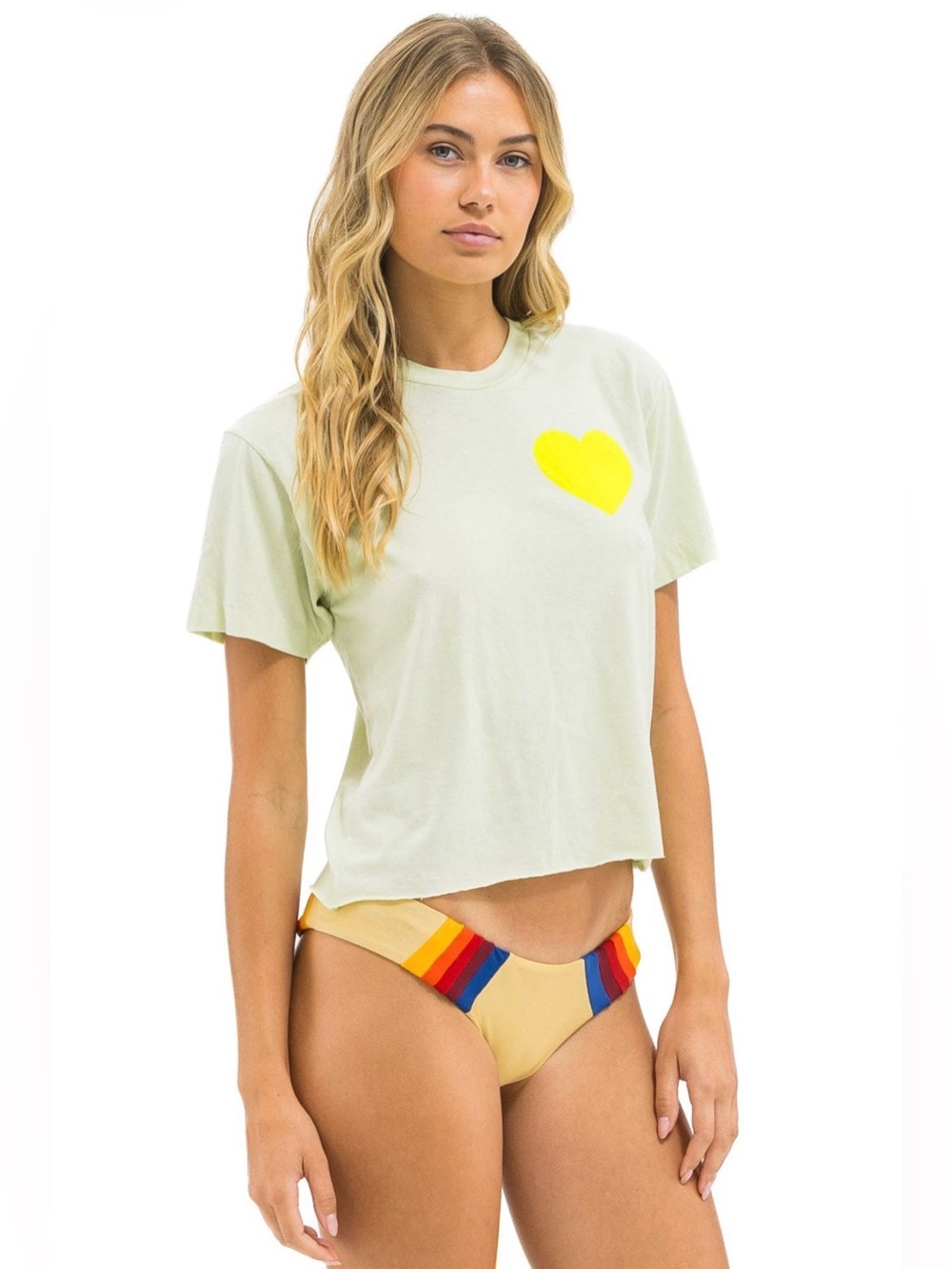 Aviator Nation 🌅 NEW $89 Heart Print Boyfriend Tee 💚 Lime Cream // Neon Yellow